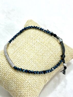 Stella & Dot Navy Crystal Bead Bracelet with Silver Accent